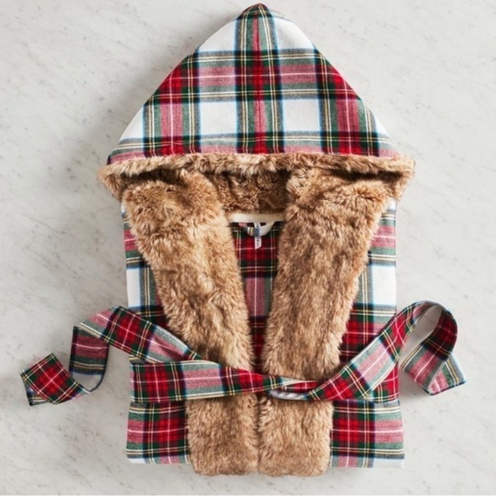 Pottery Barn Plaid Hooded Robe - Red and Brown